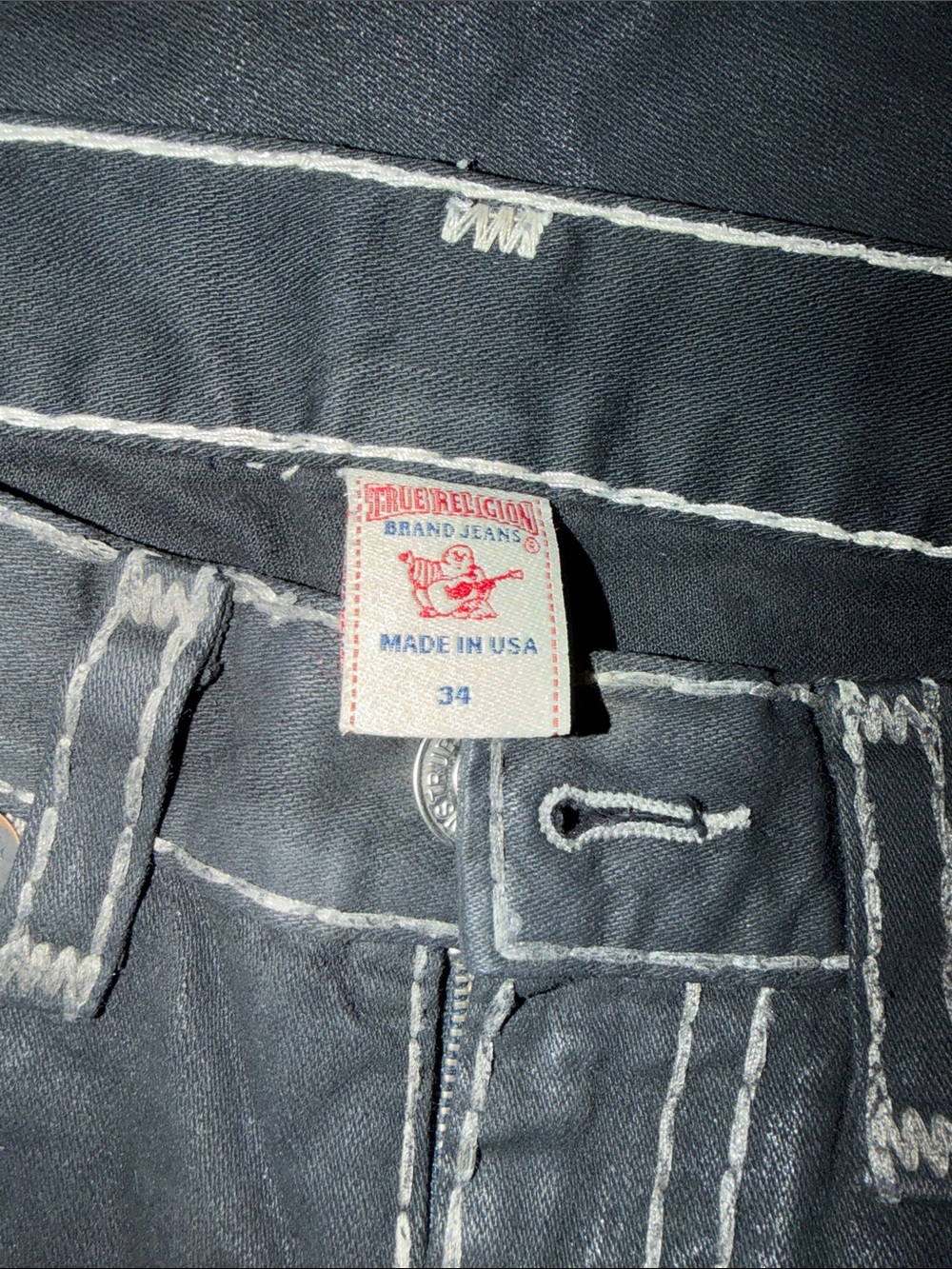 True Religion Men’s Dark Blue Straight Jeans with Contrast Stitching - Picture 2 of 4